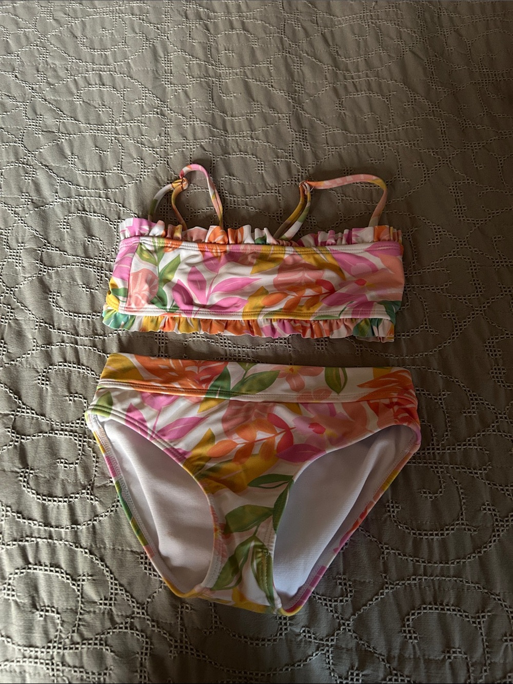 Raisins Girls Floral Bikini Set in Pink, Orange, Yellow, Green
